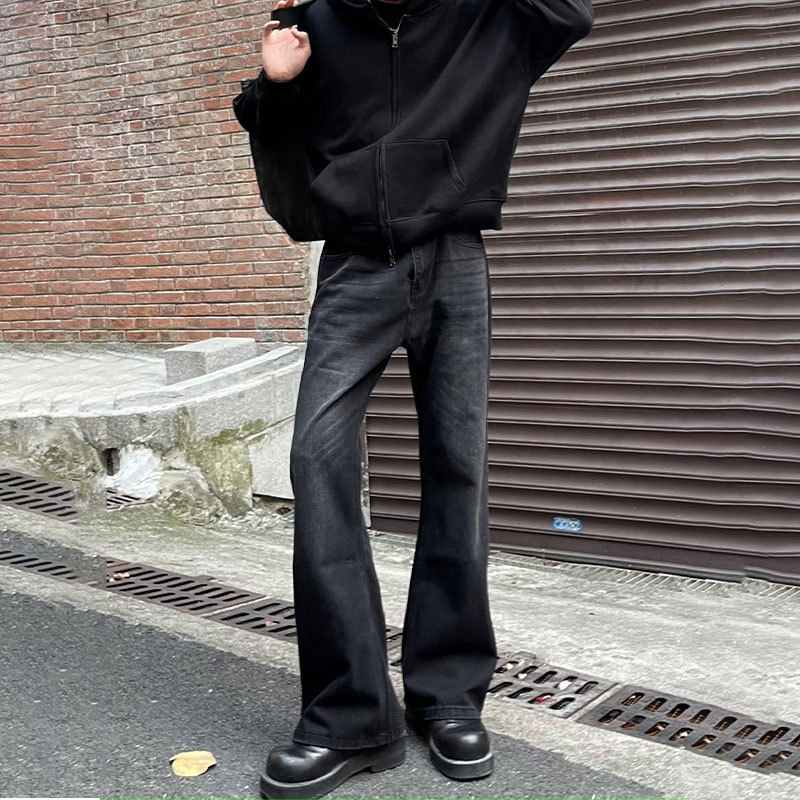 Men'S Fashion Jeans And Boots - Erkek Siyah Düz Renk Düz Basit
