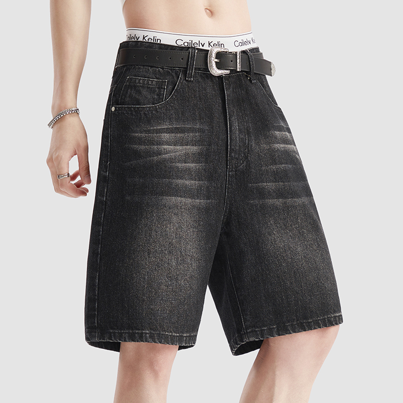 Men Fashion Jeans - Yaz Ince Siyah Kot Şort erkek