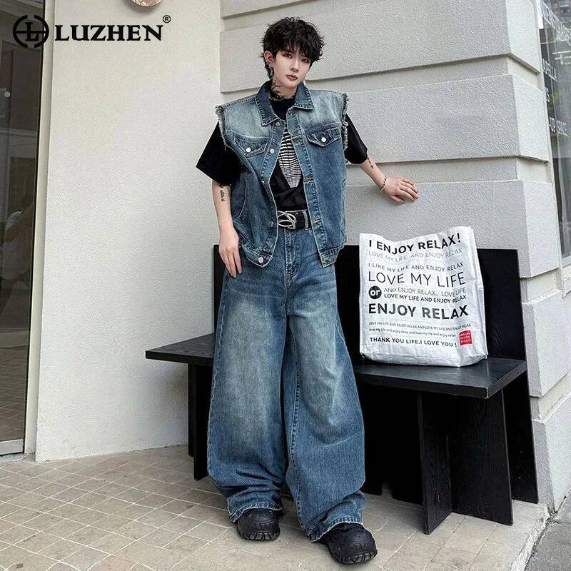 Men Fashion Jeans - LUZHEN 2026 Yaz Denim Iki parçalı