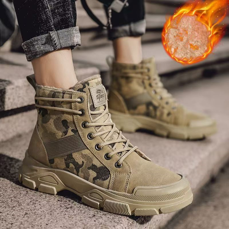 Men'S Fashion Jeans And Boots - 2025 Kış Kamuflaj Yalıtımlı Kalın Tabanlı