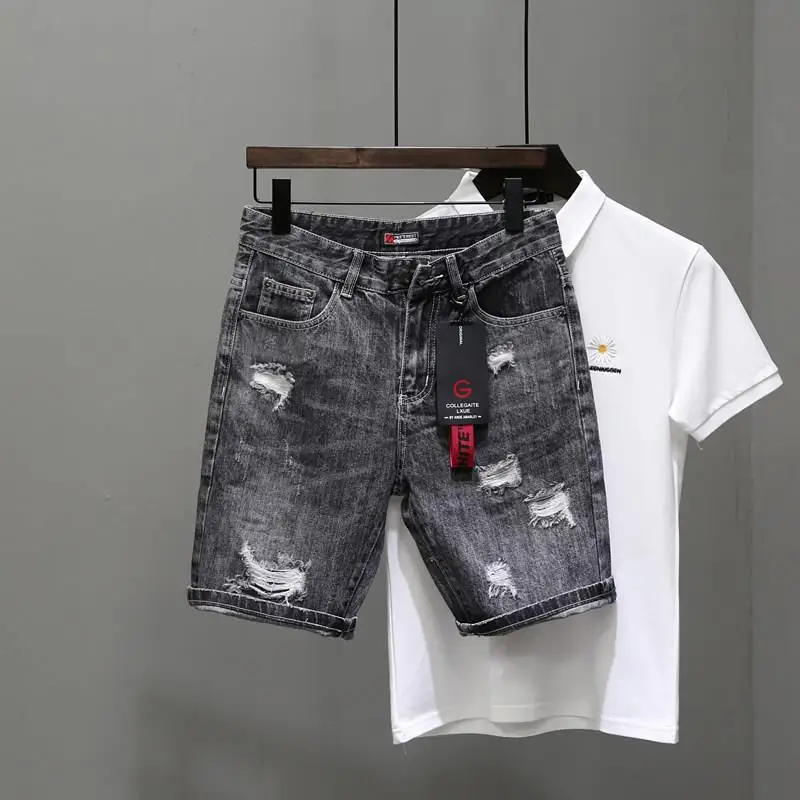 Men Fashion Jeans - Erkek kısa kot pantolon pantolon siyah